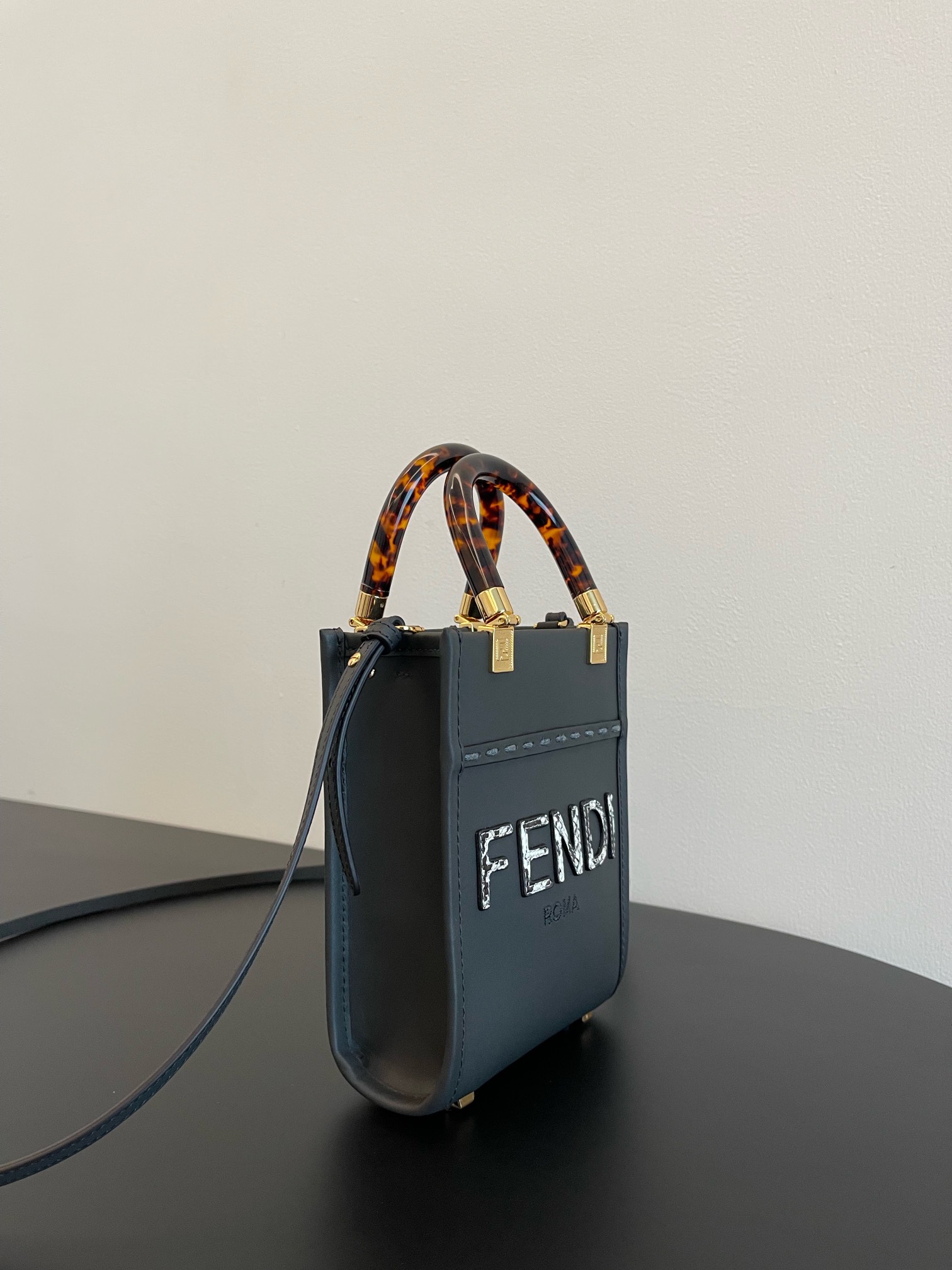 Fendi Mini Sunshine Shopper Black Leather Bag